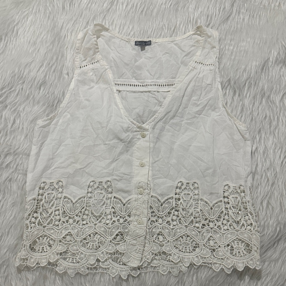 Charlotte Russe White Lace Sleeveless Blouse
